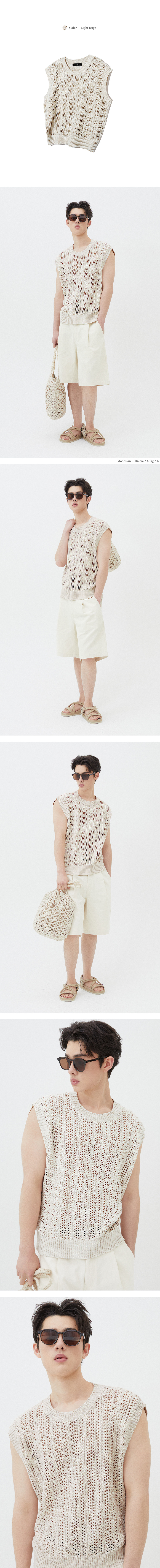 와플 펀칭 니트 베스트 (LIGHT BEIGE) 상세 이미지 2
