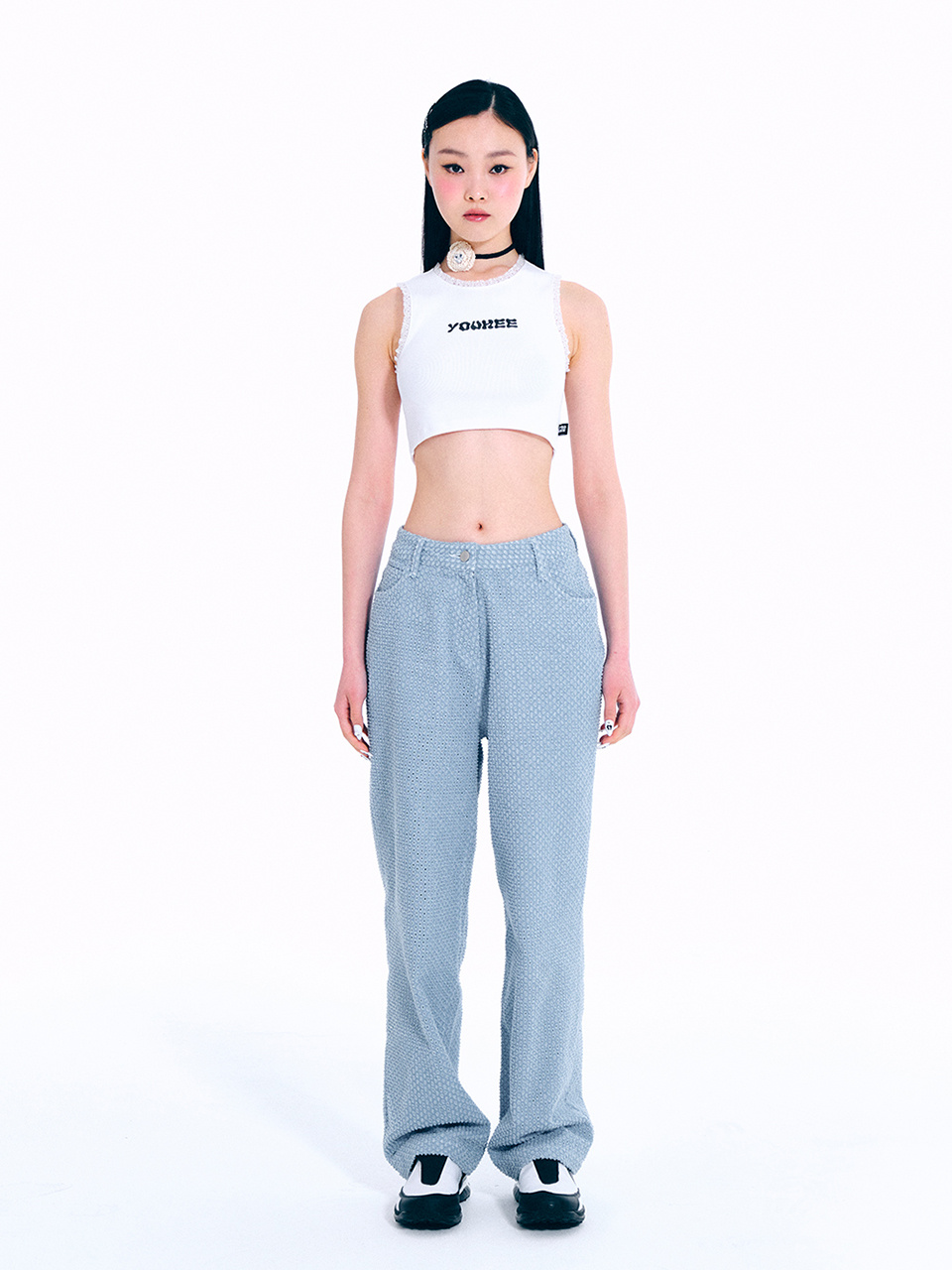 유희(YOUHEE) FLOWER DESTROYED WIDE JEANS SKY BLUE - 94,050 | 무신사 스토어