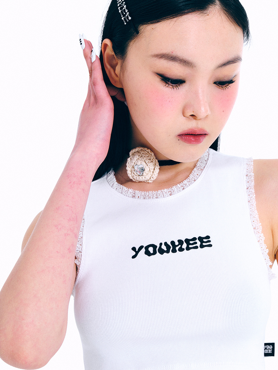 ★YOUHEE ★ONE SHOULDER LOGO SLEEVELESS MUSINSA | YOUHEE LOGO LACE SLEEVELESS WHITE