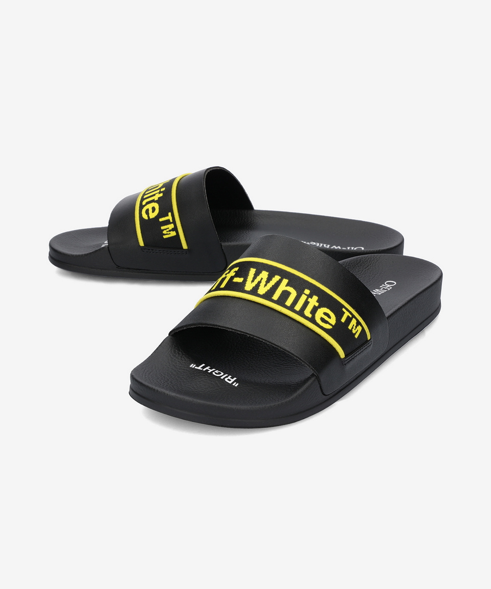 ★送料・関税込★Off-White★LOGO PRINT LEATHER SLIDER SANDAL MUSINSA | Off White Logo Print Leather Slider Sandals