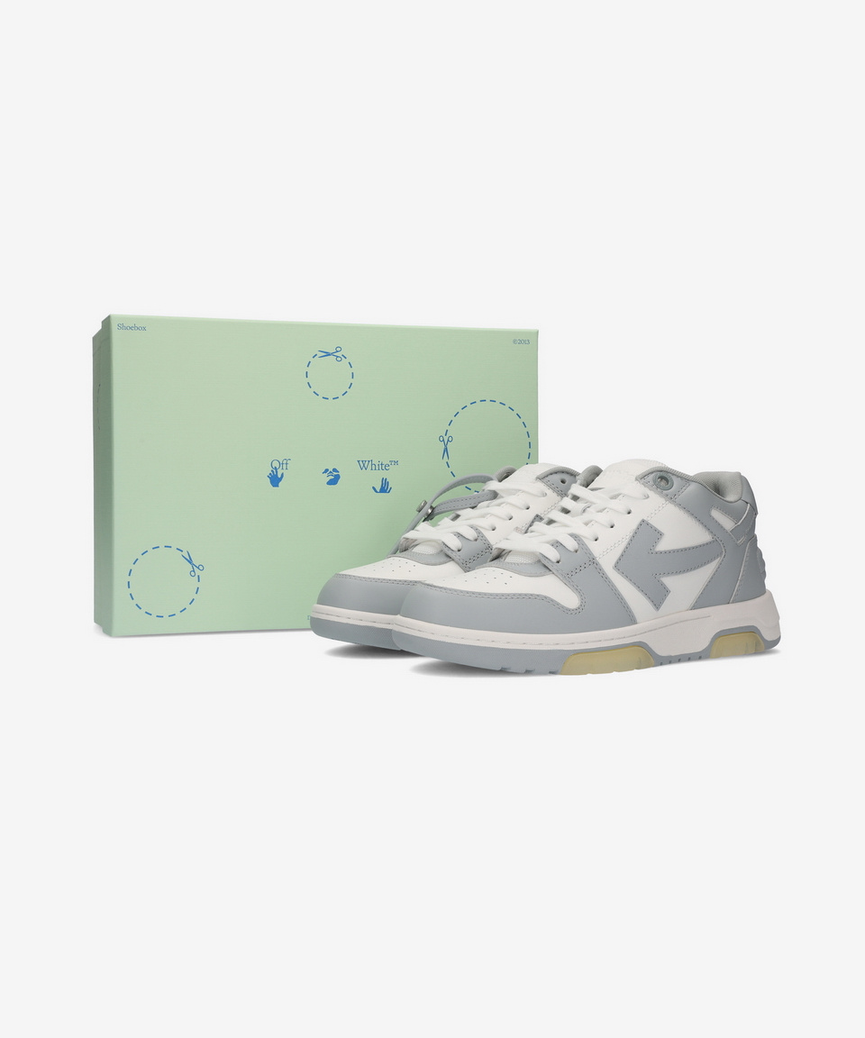 오프 화이트(Off White) 남성 아웃 오브 오피스 레더 스니커즈 - 화이트:그레이 / OMIA189C99LEA0040901 - 사이즈 & 후기 | 무신사