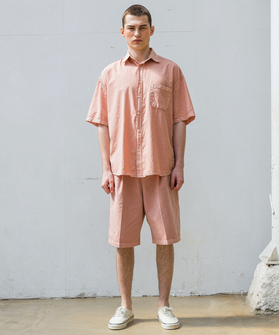 에이전트픽(AGENT PEEK) [셋업] AGP 피그먼트 컬러 하프 셔츠 & 팬츠 라이트 핑크