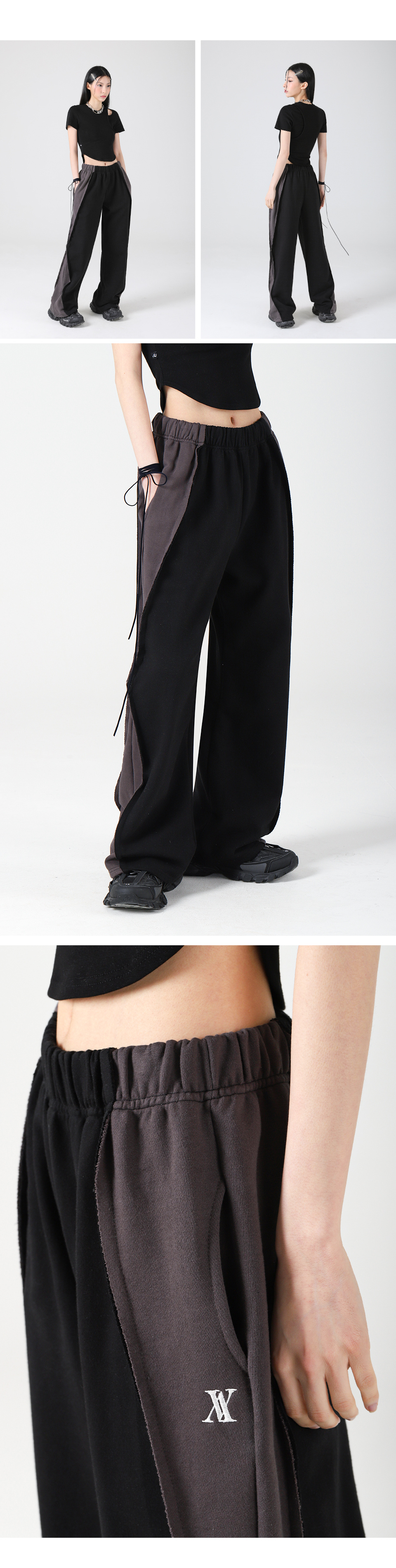 어반드레스(AVANDRESS) Optical Side Wide Pants BLACK