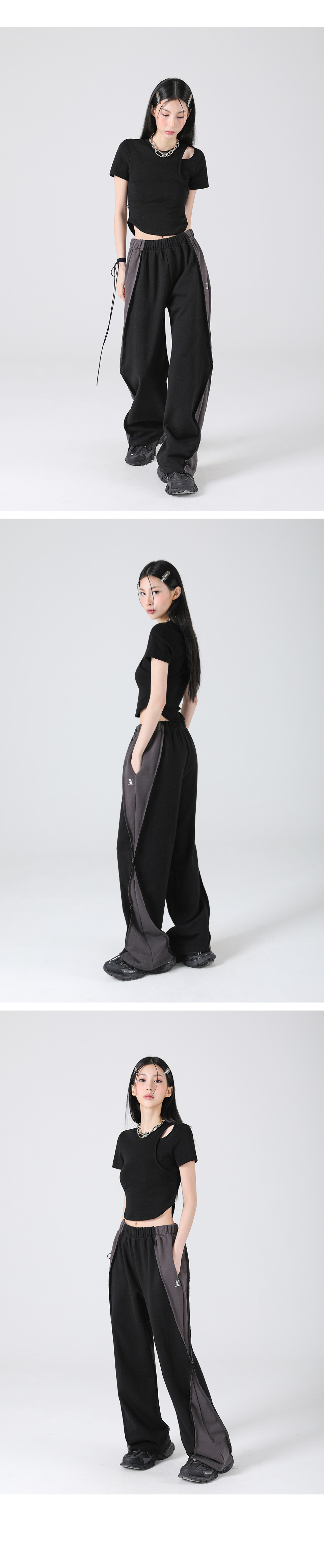 어반드레스(AVANDRESS) Optical Side Wide Pants BLACK