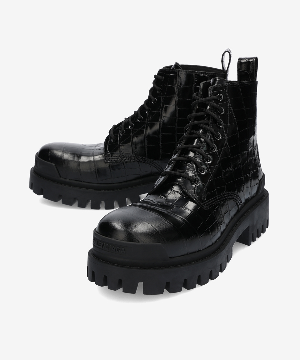 MUSINSA | BALENCIAGA SNAKE TEXTURE BIKER BOOTS - BLACK