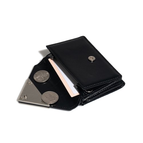 CRINKLE TRIANGLE TRIPLE WALLET - BLACK
