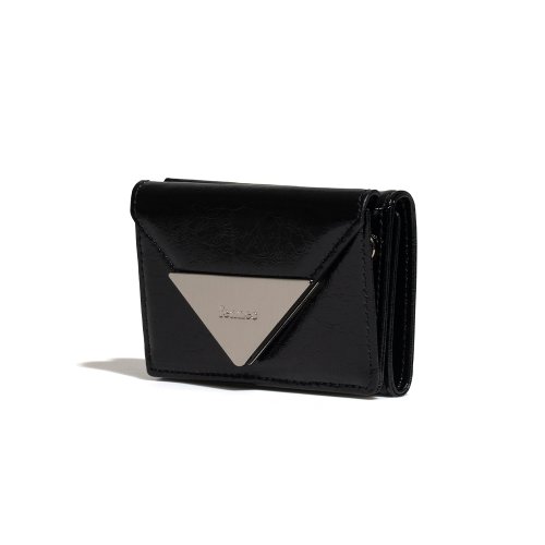 CRINKLE TRIANGLE TRIPLE WALLET - BLACK