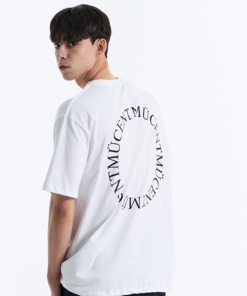 Signature back round arc logo loose fit half T (White)