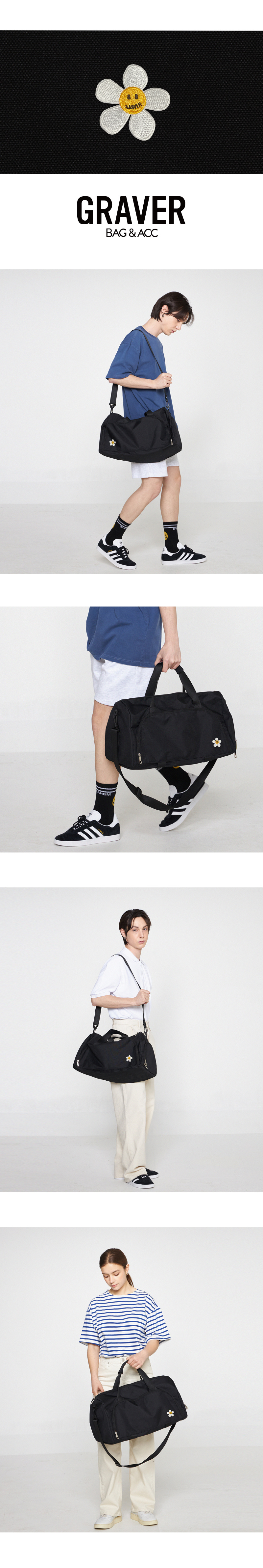 [GRAVER]★FLOWER SMILE EMBROIDERY DUFFLE BAG MUSINSA | GRAVER [UNISEX] Flower Smile Embroidery Duffle