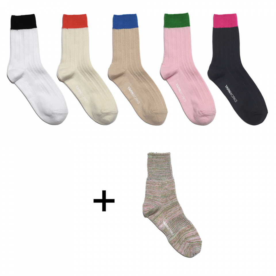 얀웍스(YARNWORKS) [배색컬러 5팩]WORK22 메시&립 패턴 양말