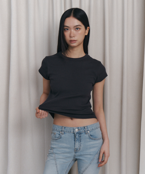 C 90S LINE BASIC T-SHIRT_CHARCOAL