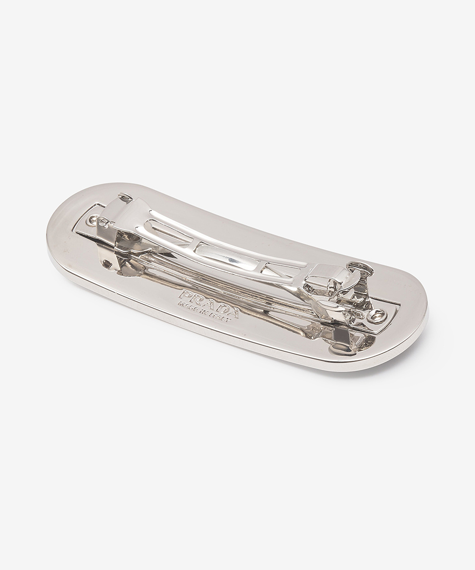 MUSINSA | PRADA Lettering Logo Hairpin - Black / 1IF0222BA6F0002