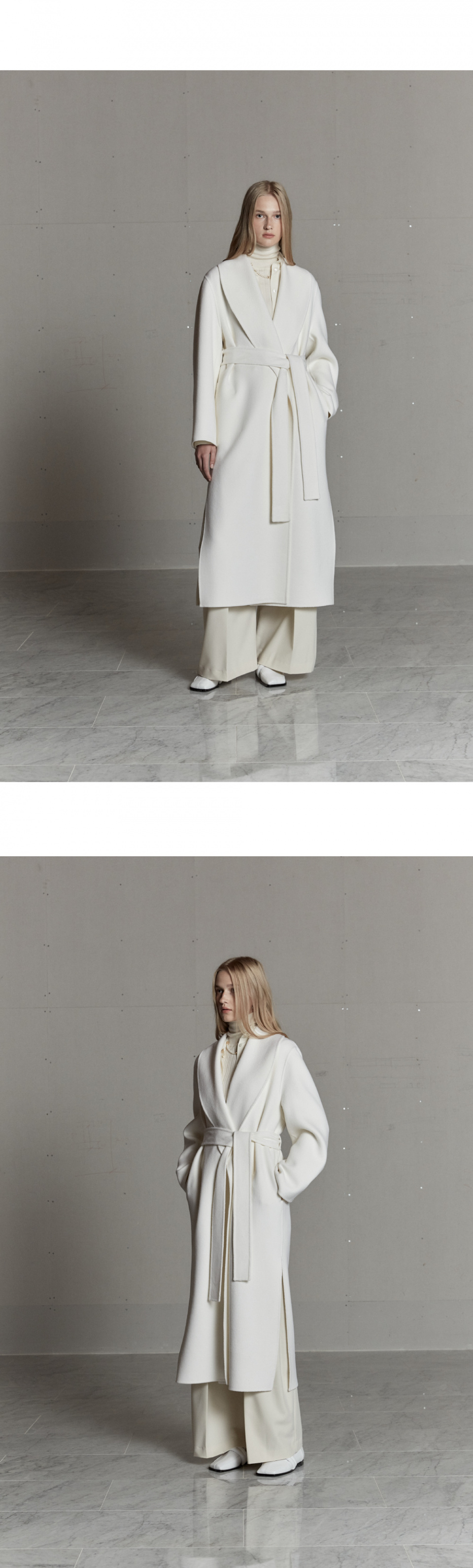 뮤제(MUSEE) [ANGORA 20%] ANNA Angora Shawl Collar Handmade Coat-Ecru ...