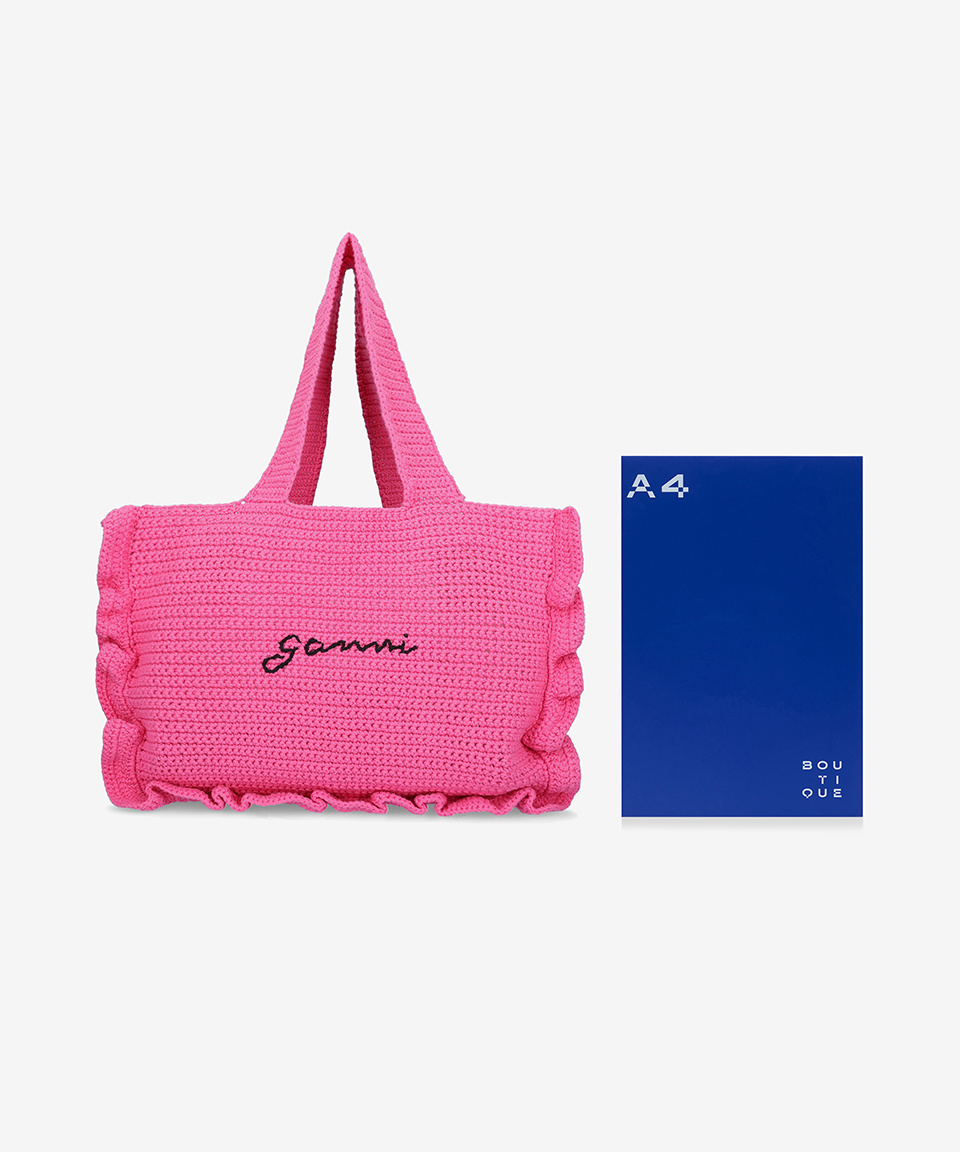 【GANNI】COTTON CROCHET FRILL TOTE BAG SHOCKING PINK MUSINSA | GANNI Cotton Crochet Frill Tote Bag - Shocking