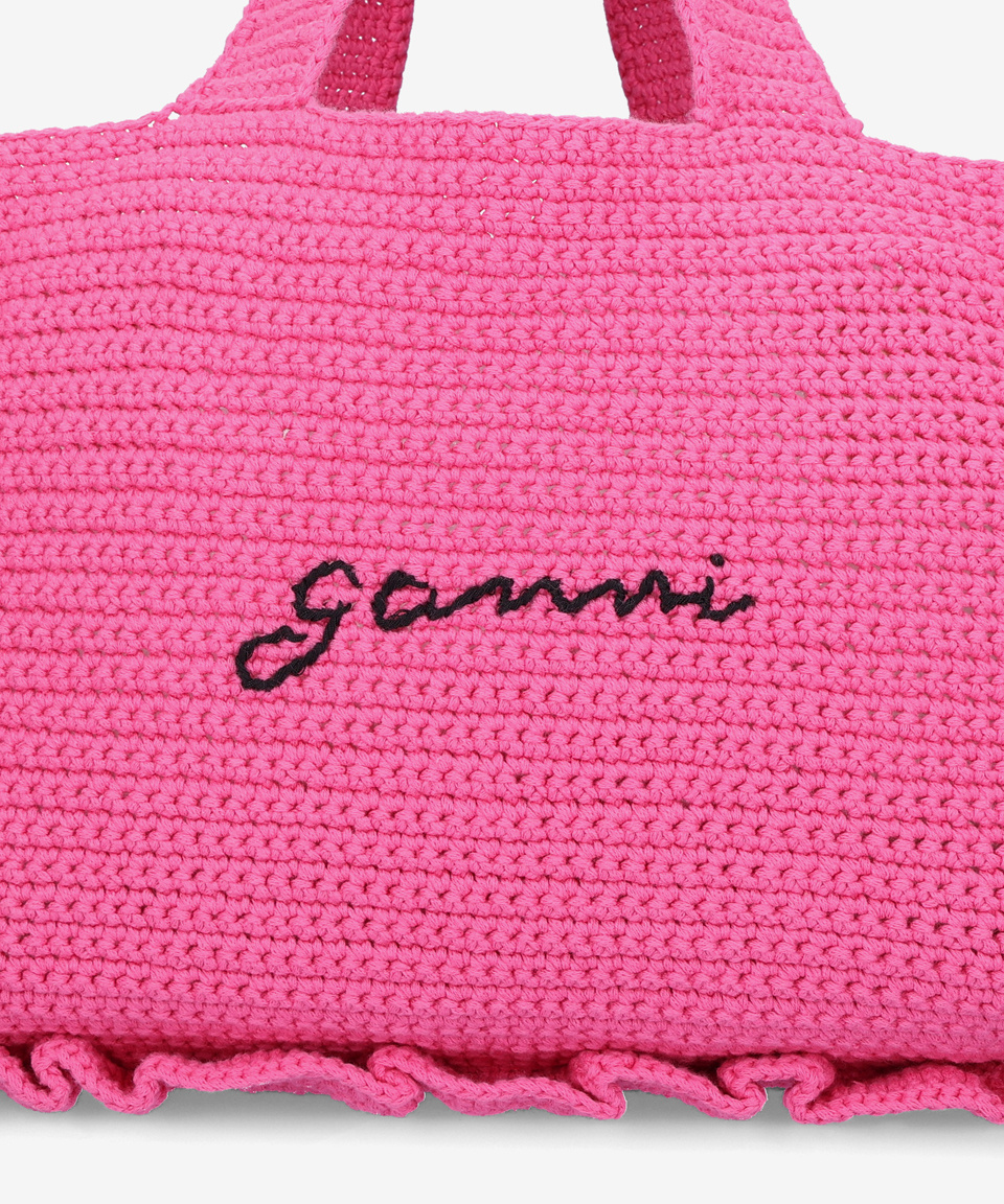 【GANNI】COTTON CROCHET FRILL TOTE BAG SHOCKING PINK MUSINSA | GANNI Cotton Crochet Frill Tote Bag - Shocking