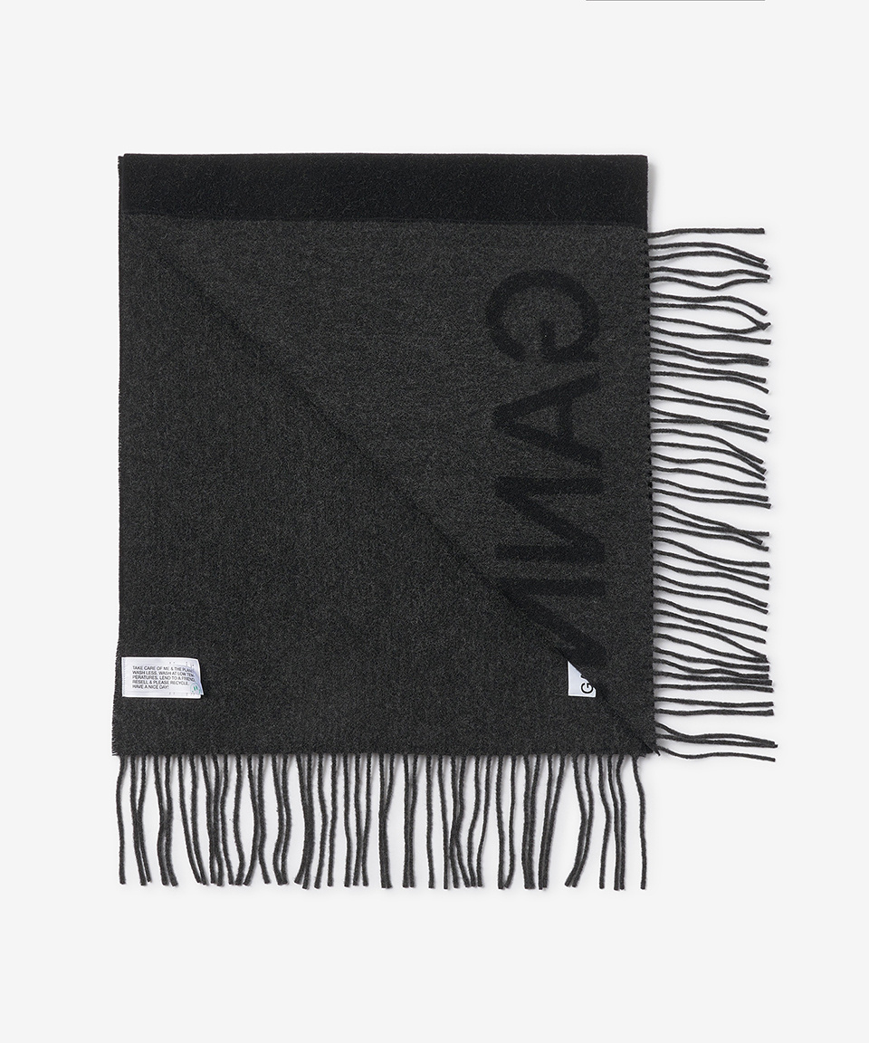 MUSINSA | GANNI Fringe Wool Muffler - Black / A3905099