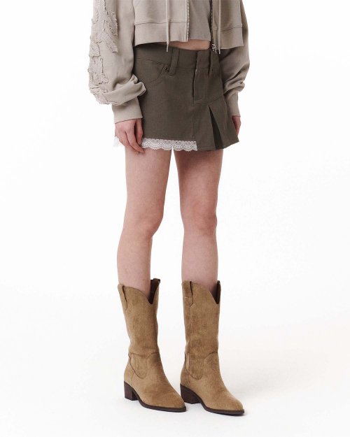 Half Pleated Mini Skirt (Khaki)