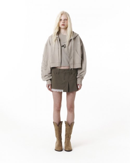 Half Pleated Mini Skirt (Khaki)
