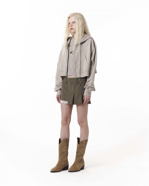 Half Pleated Mini Skirt (Khaki)