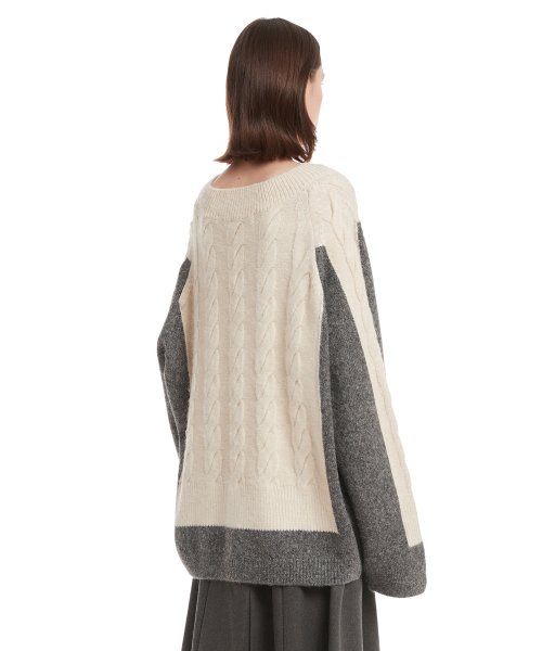 Grey V Neck Cable Knit Sweater