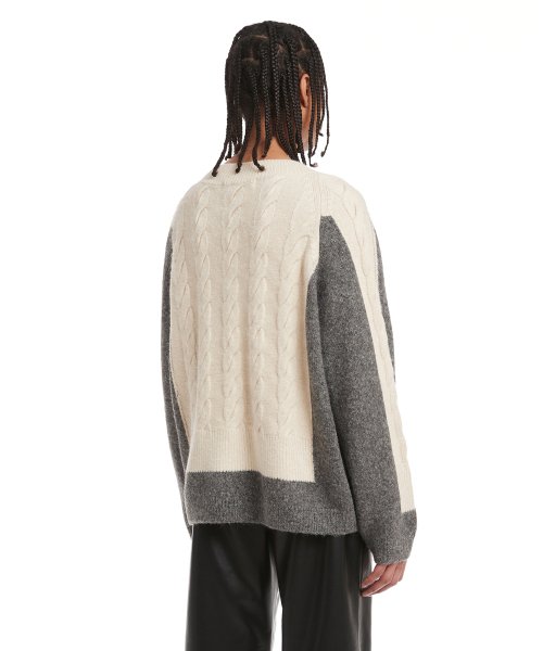 Grey V Neck Cable Knit Sweater