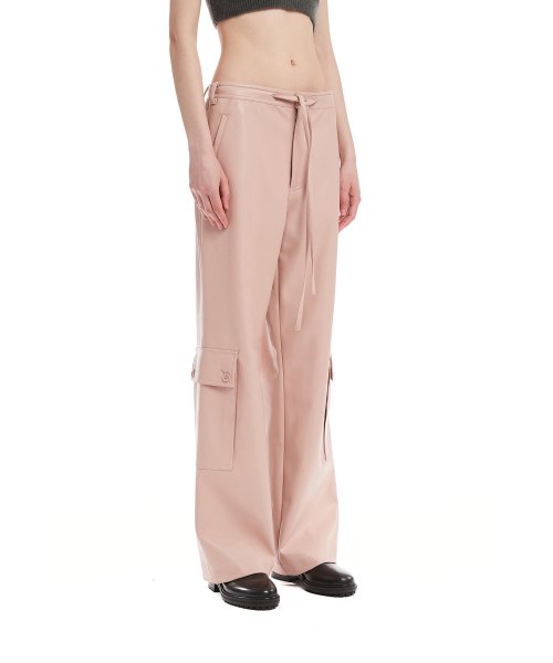 Pink Faux-Leather Cargo Pants