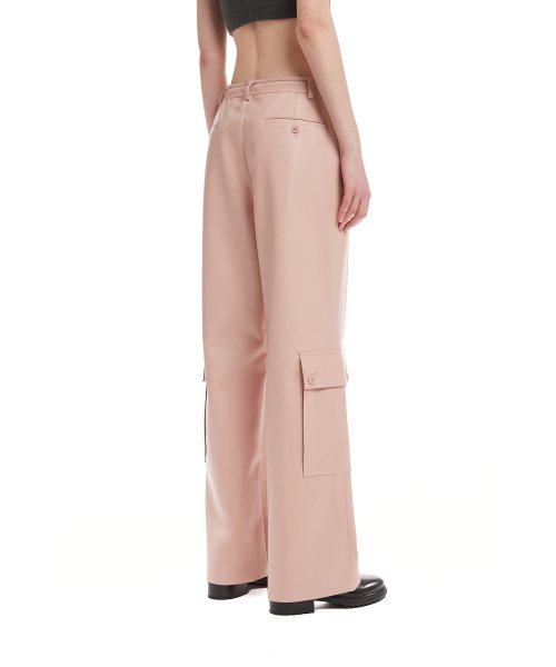 Pink Faux-Leather Cargo Pants