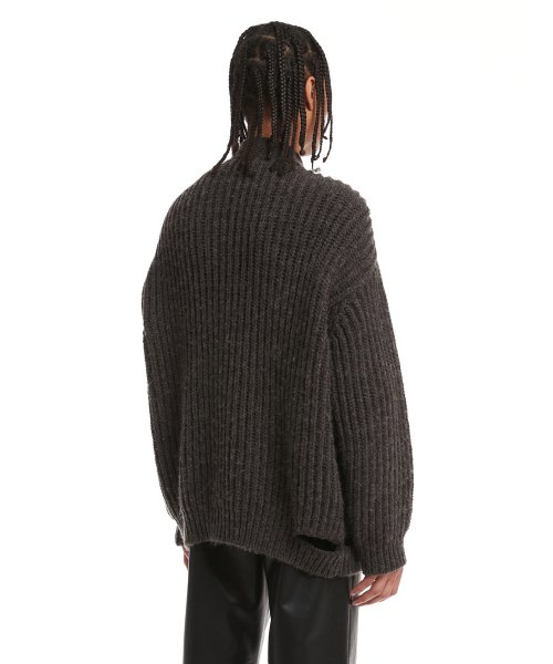 Grey Destroyed Knit Cardigan