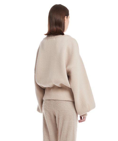 Beige Bomber Zip-Up Knit Cardigan