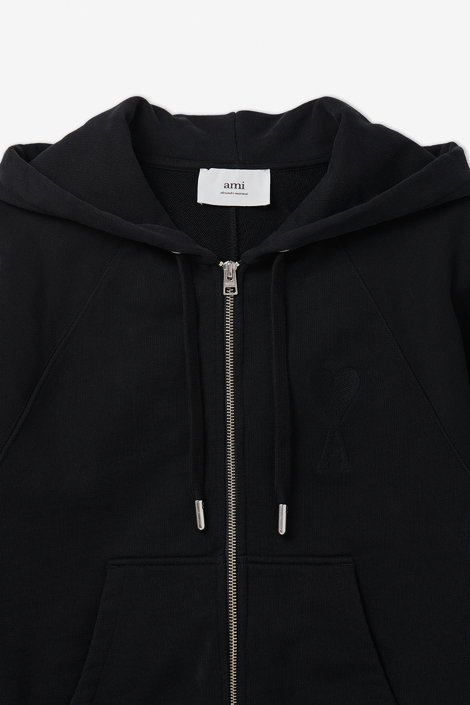 MUSINSA | AMI Men's Heart Logo Zip-Up Hoodie - Black