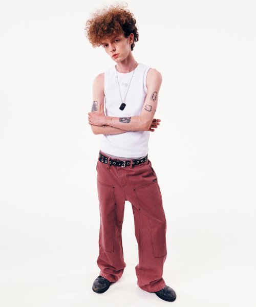 STITCH POINT COTTON CARPENTER PANTS [PINK]