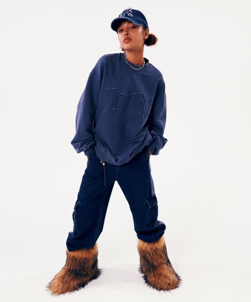 FRINGE LOGO SWEAT SHIRT [NAVY]
