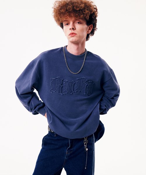 FRINGE LOGO SWEAT SHIRT [NAVY]