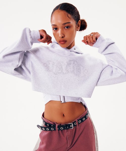 HOTFIX LOGO BELTED CROP HOODIE [WHITE MELANGE]