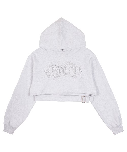 HOTFIX LOGO BELTED CROP HOODIE [WHITE MELANGE]