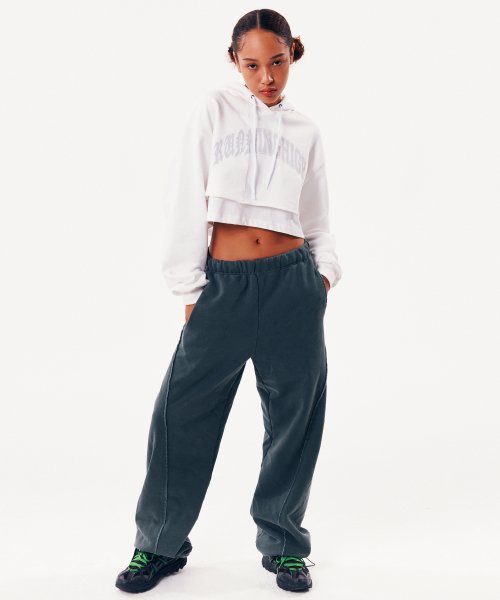 ARCH LOGO LAYERED CROP HOODIE [WHITE]