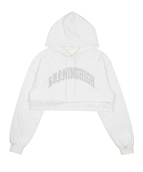 ARCH LOGO LAYERED CROP HOODIE [WHITE]