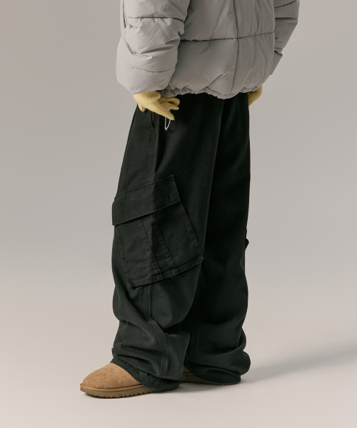 Cotton Wide Cargo Pants_Black_PL179