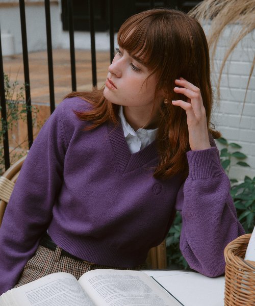 V NECK CROP KNIT PURPLE