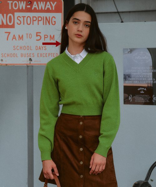 V NECK CROP KNIT GREEN