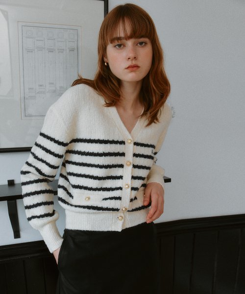 WOOL BLENDED STRIPE CARDIGAN IVORY