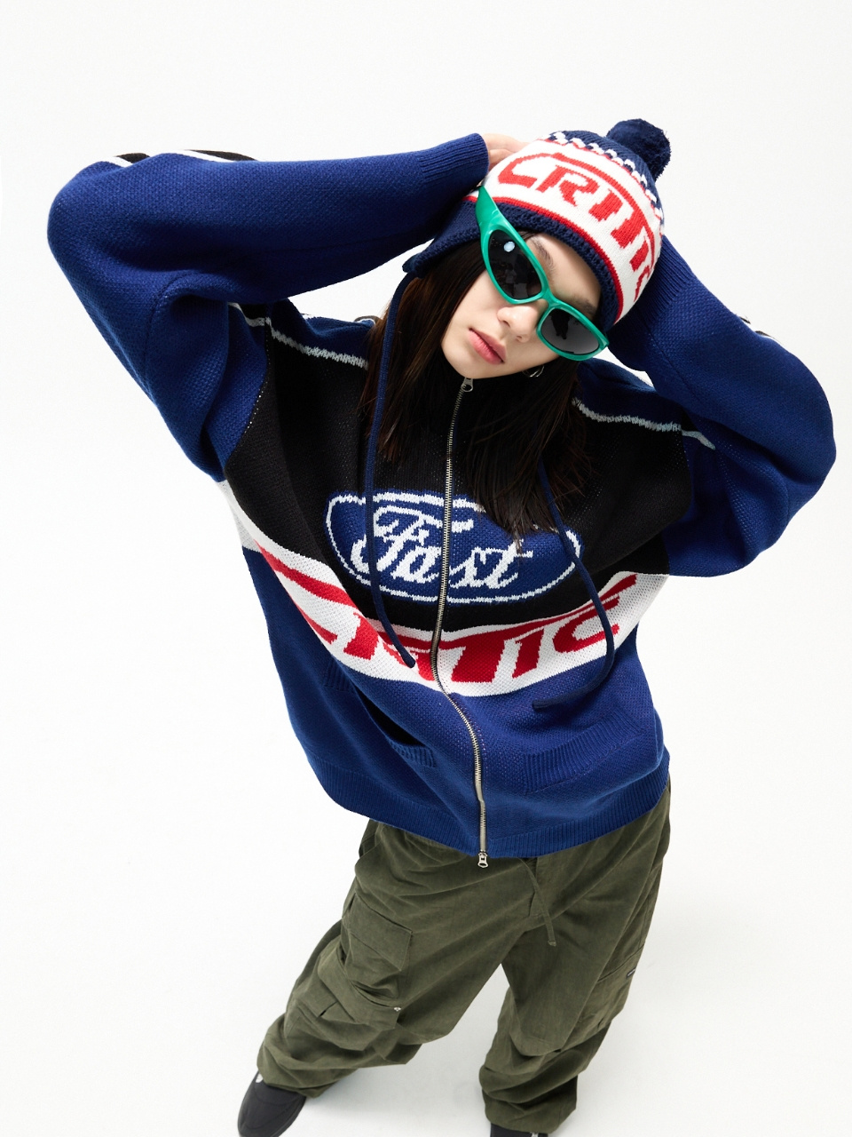 크리틱(CRITIC) RACING ZIP-UP KNIT NAVY