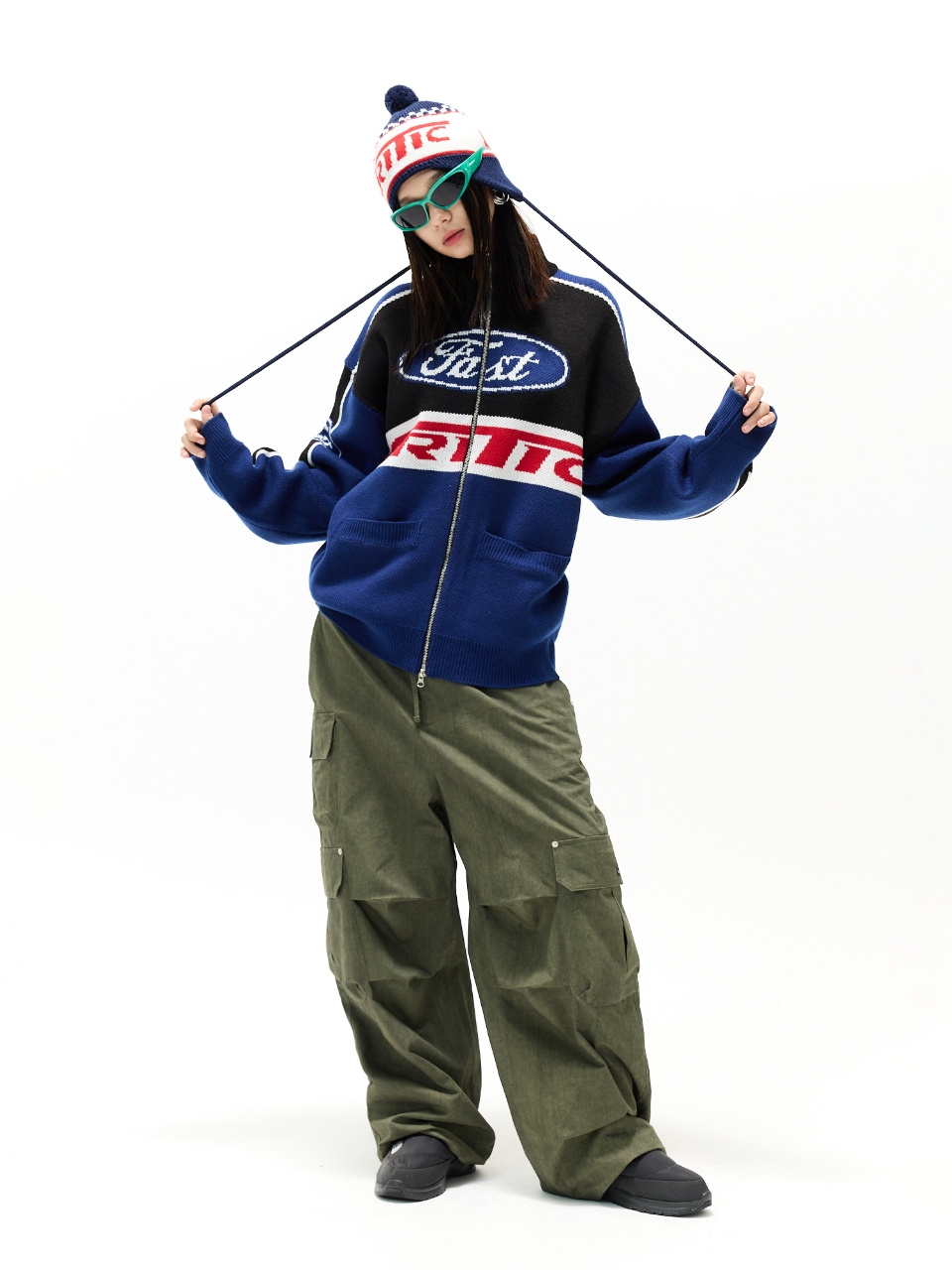 크리틱(CRITIC) RACING ZIP-UP KNIT NAVY