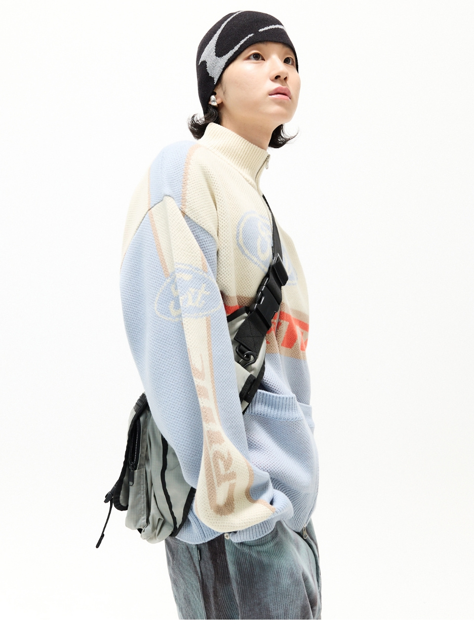 MUSINSA | CRITIC RACING ZIP-UP KNIT SKY BLUE