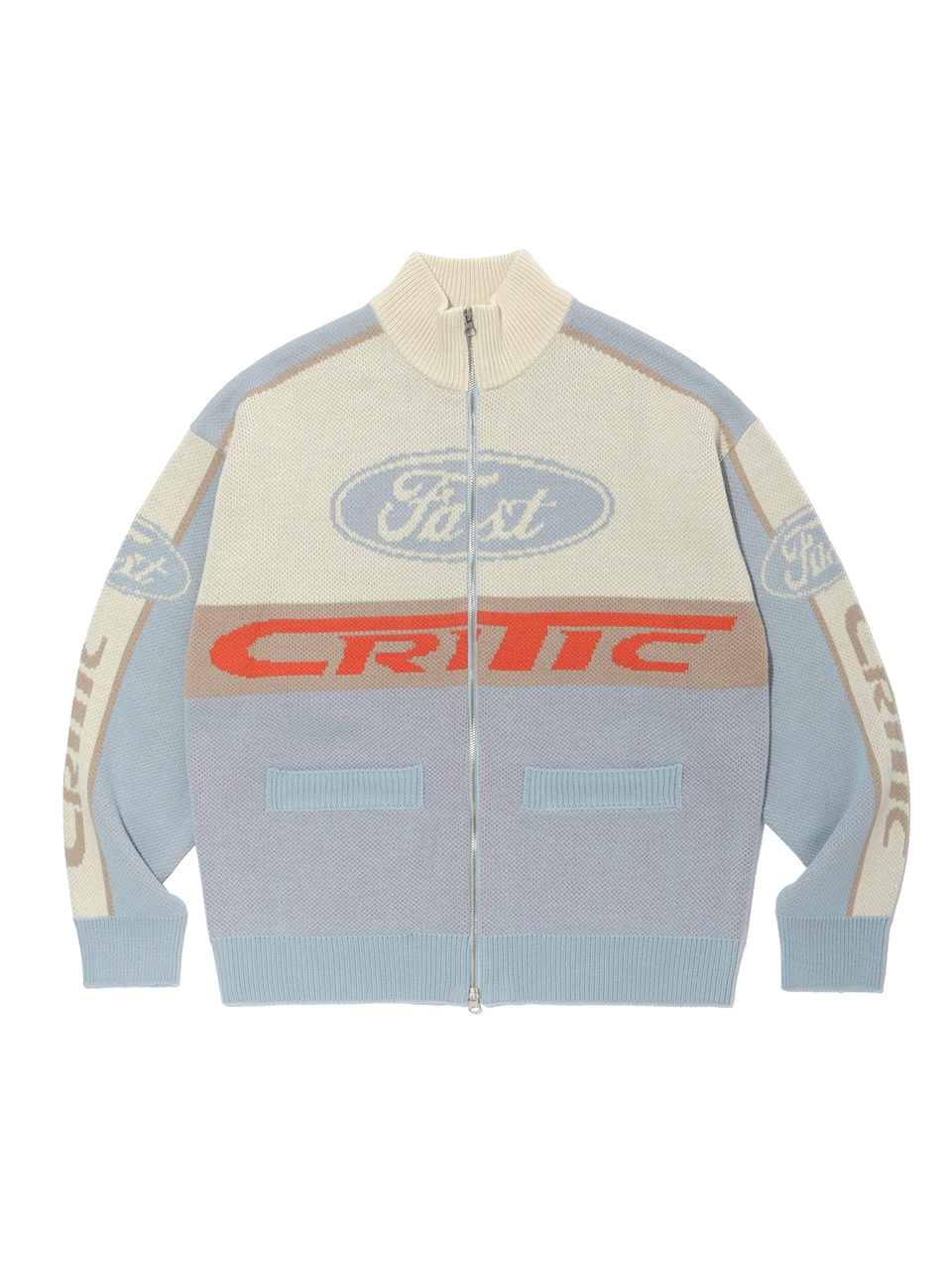 MUSINSA | CRITIC RACING ZIP-UP KNIT SKY BLUE