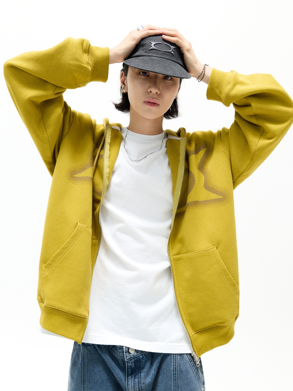 WORMHOLE LOGO HOODIE ZIP-UP OLIVE 상세 이미지 4