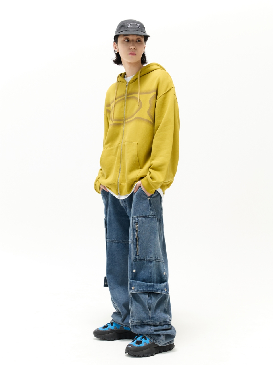WORMHOLE LOGO HOODIE ZIP-UP OLIVE 상세 이미지 5