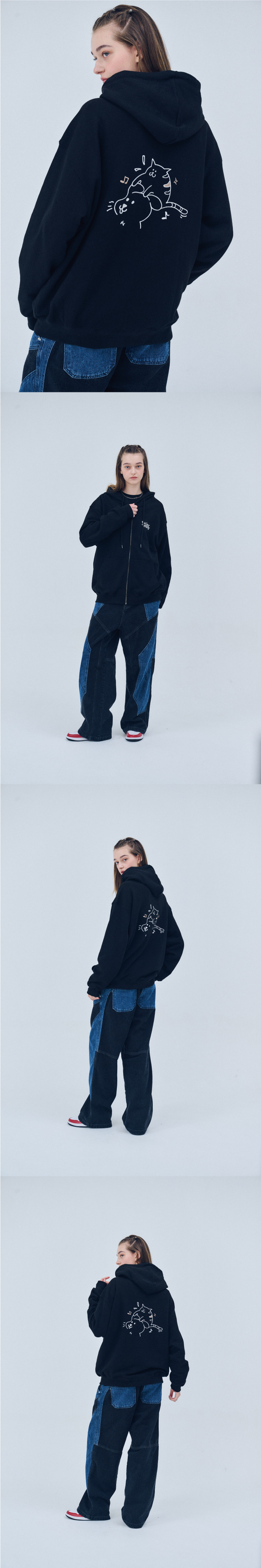 MUSINSA | CPGN STUDIO Enjoy CAT embroidered hooded Zip-up Black
