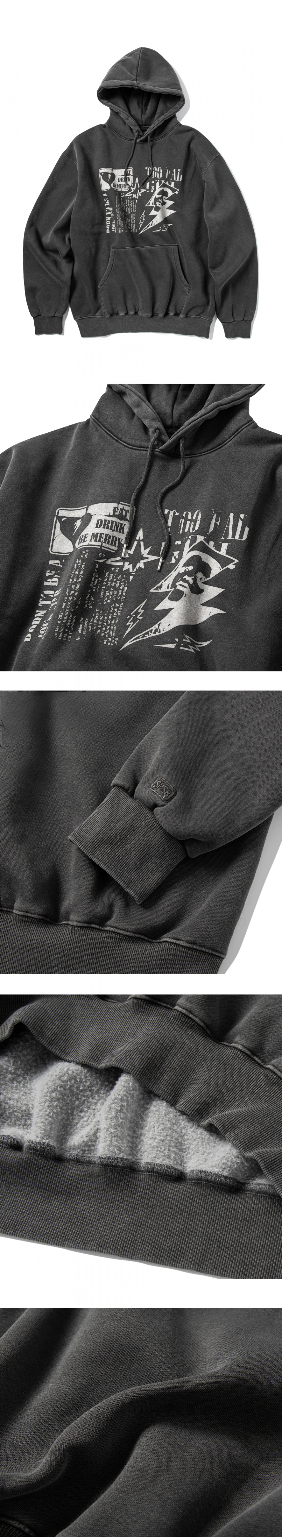 MUSINSA | SUPERSUB Crushed Punk Pigment Hoodie - Charcoal