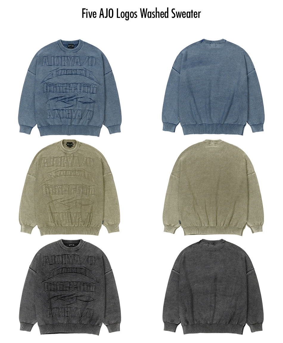 PBA] Five AJO Logos Washed Sweater [NAVY] - AJOBYAJO